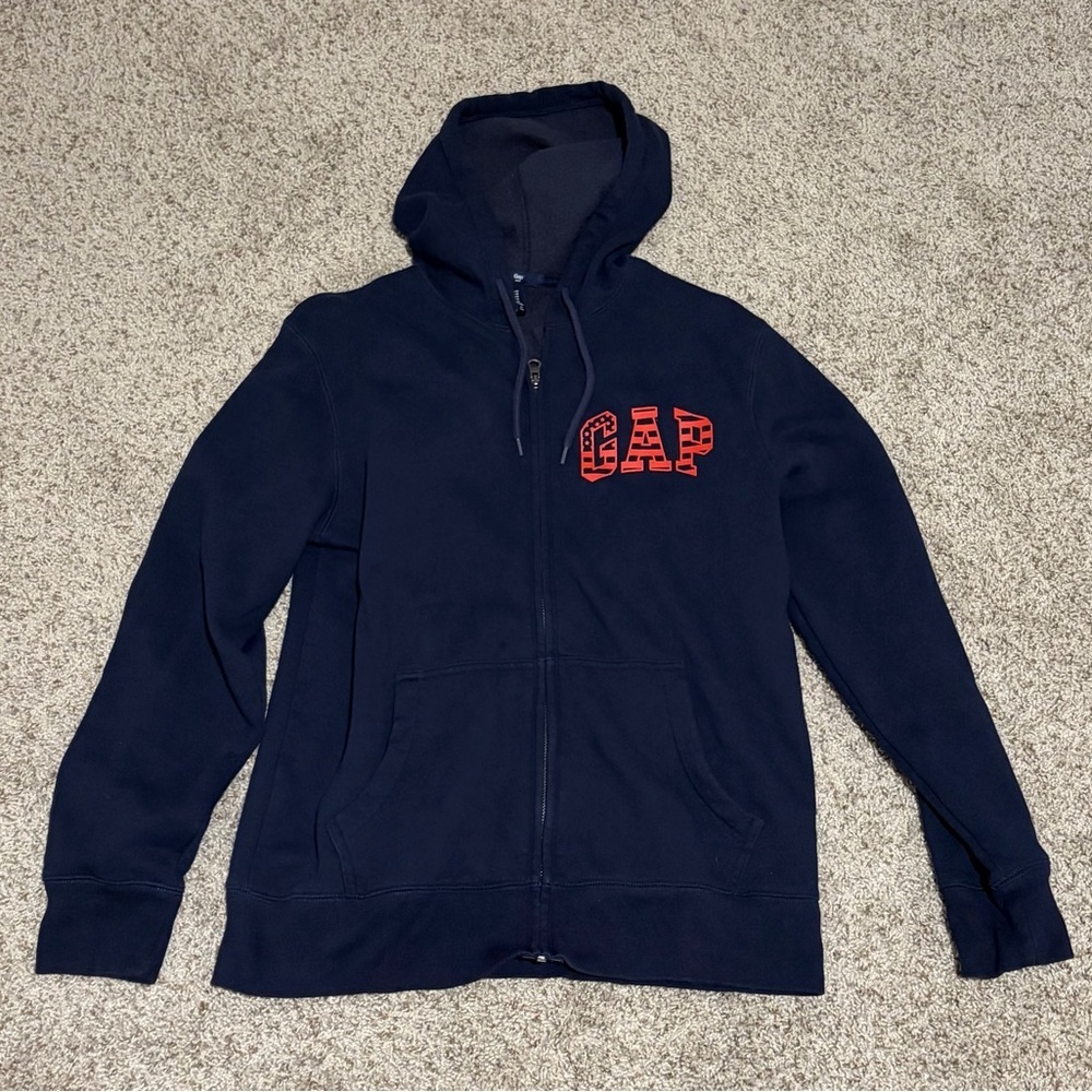 GAP Dark Navy Full-Zip Hoodie with Subtle Gold Logo